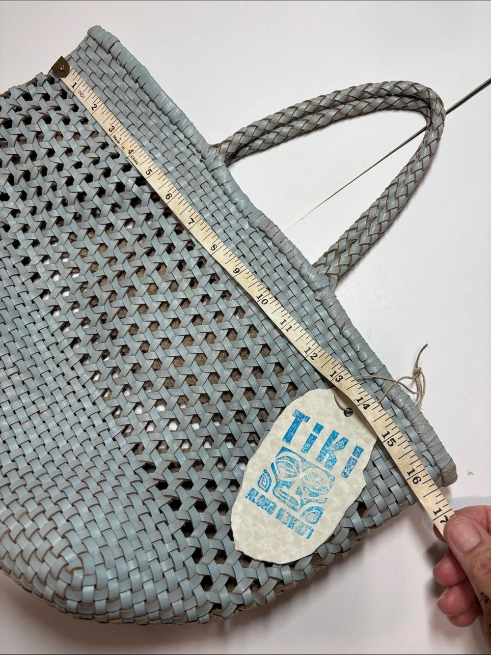 Anthropology Aqua Blue Leather Woven Purse